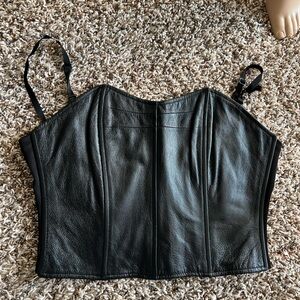 Vintage 1990s Black Wilsons Leather Stretch Corset Top